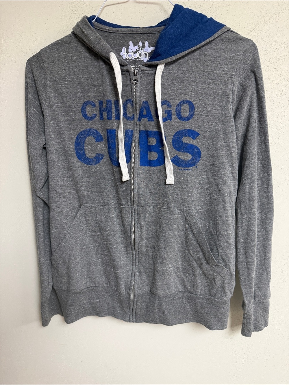 Touch by Alyssa Milano Gray Zip Hoodie with Blue Print
